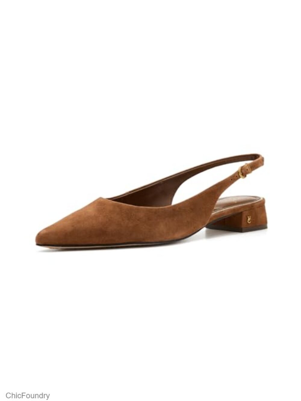 Suede Slingback Mule Pointed Toe Block Heel Cushioned Buckle